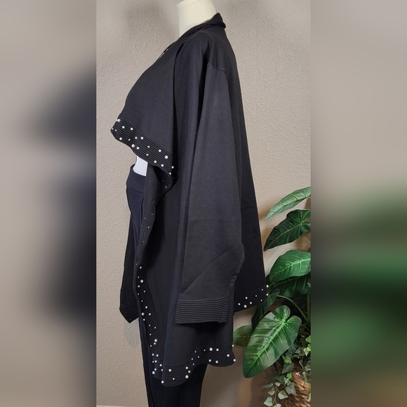 CATO Pearl Embellished Black Waterfall Cardigan - Plus Size 22/24W - Picture 5 of 13